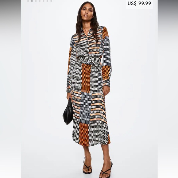 NWT Mango Geometric Print Midi Dress Size 2 - Picture 2 of 7